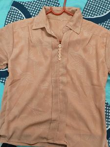 Peach Collared Button-Up Top