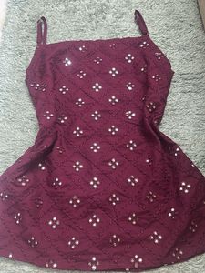 Stylish Maroon Kurti with White Embellishments
