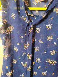 Floral Navy Sleeveless sheer Top