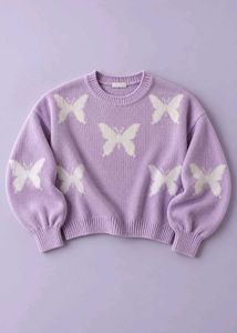 LAVENDER PURPLE BUTTERFLY PRINT KNIT SWEATER