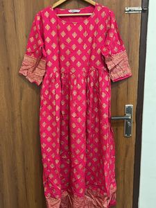 Anarkali Pink Golden Print Kurta
