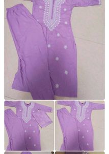 Lavender Kurta Set with White Embroidery