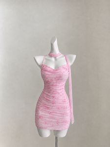 Pink Floral Bodycon mini Dress with sash