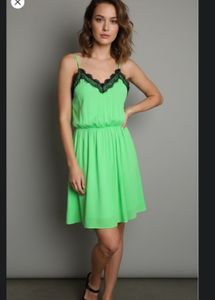 Neon Green Lace Trim Cami Dress