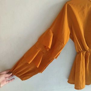 Mustard Ruffle Sleeve Top