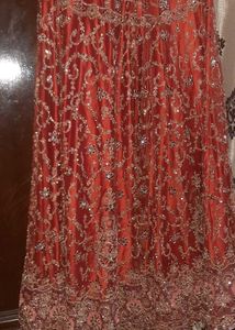 Stunning Orange Embroidered Bridal Lehenga