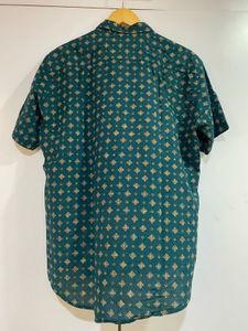 Vintage Teal Geometric Print Short Sleeve Shirt