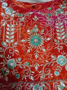 Red Bandhani Embroidered Dress