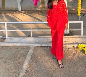 Elegant Red Kurta Set with Palazzo