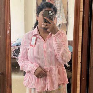 Chic Pink Striped Peplum Top