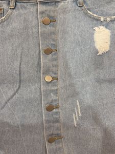 Light Wash Ripped Denim Skirt