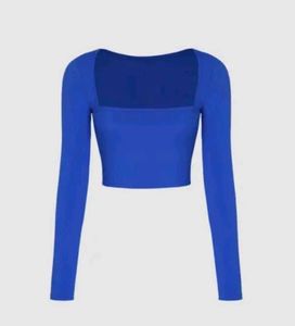 Blue Ribbed Square Neck crop top