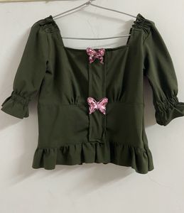 Bottle Green Square Neck Top
