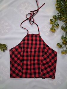 Red &amp; Black Gingham Halter Top 🍷✨️