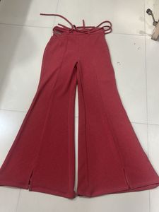 Flared Red Pants with Tie Detail
