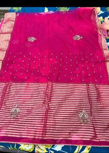 Elegant Pink Embroidered Silk Saree