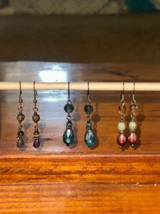 pack of 3 Bohemian Beaded Drop Earrings Set