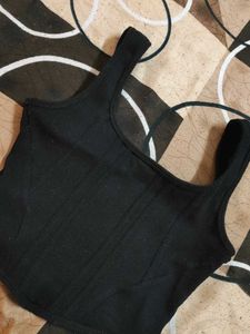 Chic Black Ribbed Corset Top