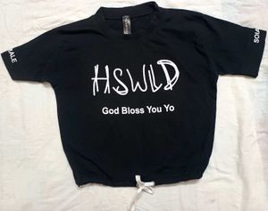 Korean style black crop top,knot on waist .