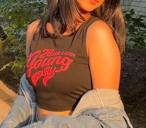 Black Graphic Crop Tank Top