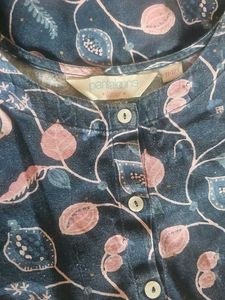 Navy Blue Floral Print Dress with Tie
