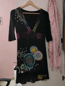 Boho Black Dress with Colorful Print