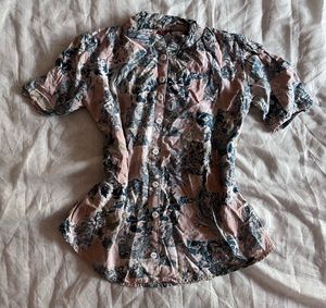 Pink & Blue Floral Print Button-Up Shirt