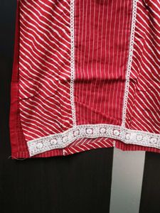 Red &amp; White Striped Cotton Kurta