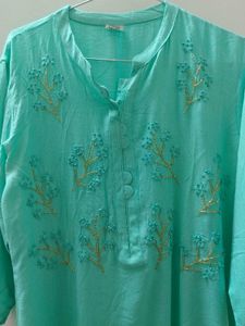 🩵Sky Blue Kurta with White Flared Skirt Set🤍
