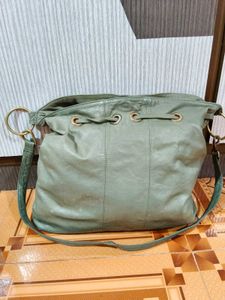 Green Studded Leather Shoulder Bag
