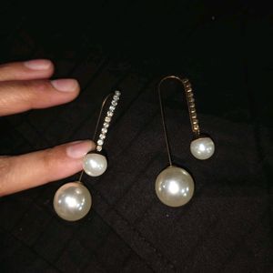 Pearl Rhinestones Golden Earrings Danglers