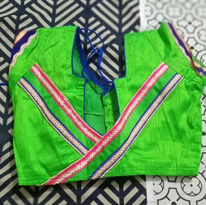 red badhani saree Vibrant Green Embroidered Blouse