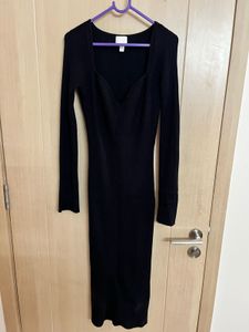 Ribbed Black Midi Dress