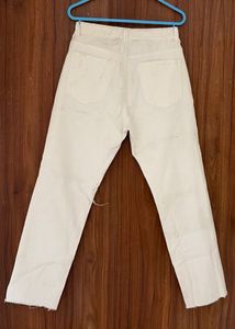 White Ripped Straight Leg Jeans
