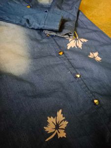 Denim Tunic with Leaf Print