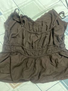 Brown Lace Trim Cami Top