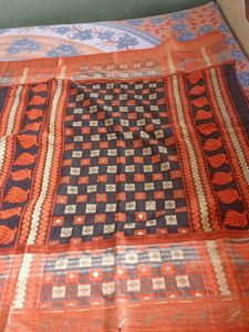Orange & Black Patterned Saree