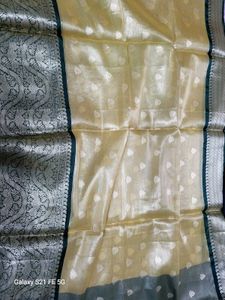 Tissue Saree With Contrast Blouse