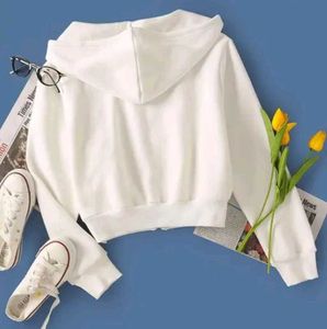 White Cropped Zip-Up Hoodie