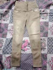 High Waisted Button Detail Jeans