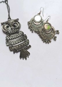 Owl Pendant Necklace and Earrings Set