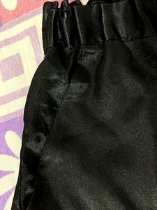 imported Black Satin High-Waisted Shorts