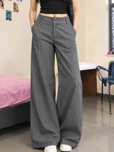 Grey Pinstripe Wide Leg Pants