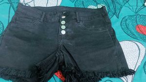 Black Frayed Denim Shorts
