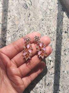 Elegant Pink Stone &amp; Crystal Earrings