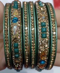 Green & Gold Decorative Lac Bangle Set