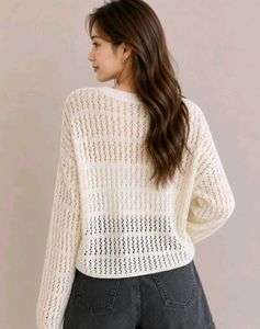 Cream Crochet Knit Sweater