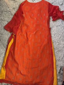 Orange Kurta with Intricate Gold Print