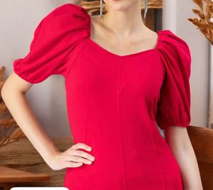 Stylish Deep pink Puff Sleeve Mini Dress