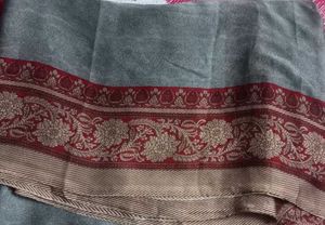 Grey Soft Silk Saree with Maroon Designer Border